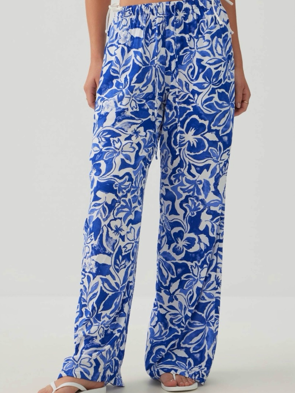 Blue Floral Wide-Leg Pants